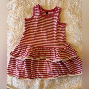 Pink and White Striped ruffled Sleeveless Dress